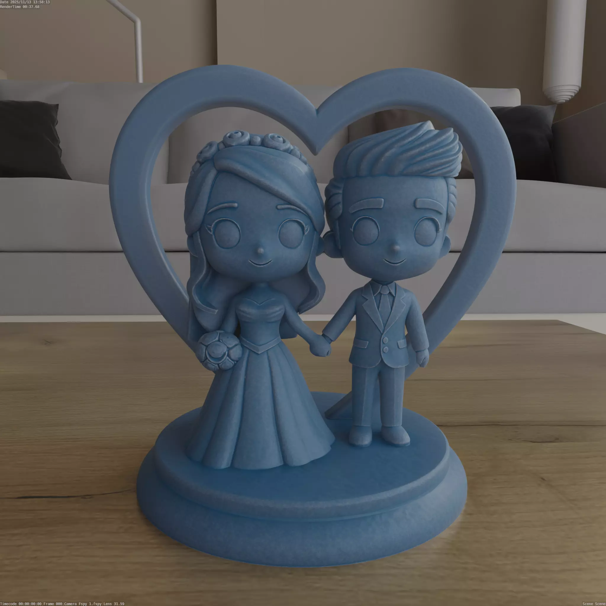 Cute Chibi Wedding Couple Heart STL 3D print model_0