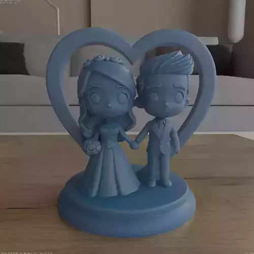 Cute Chibi Wedding Couple Heart STL