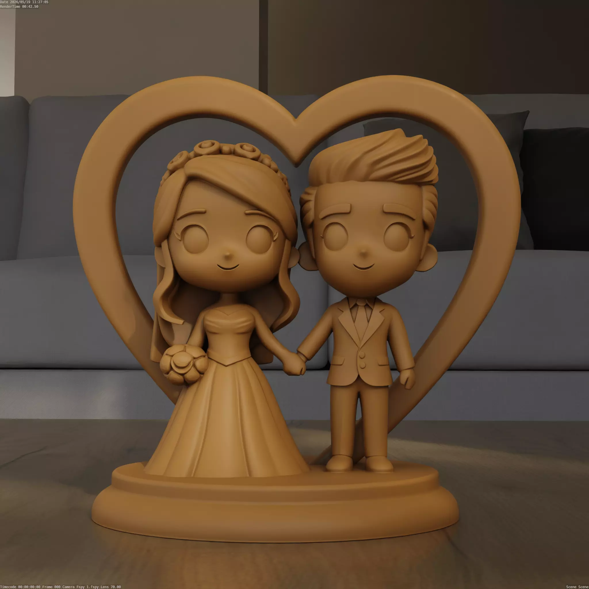 Cute Chibi Wedding Couple Heart STL 3D print model