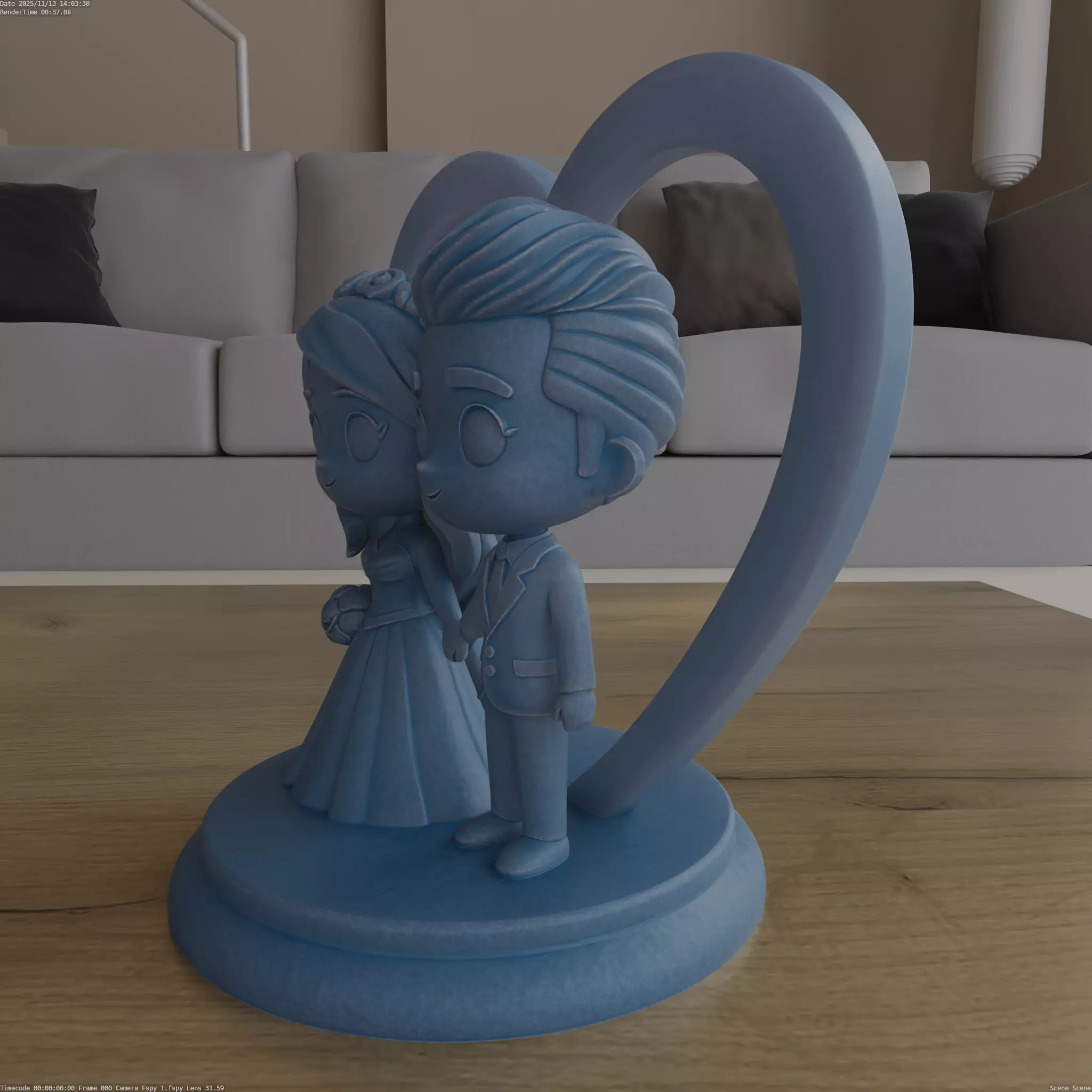 Cute Chibi Wedding Couple Heart STL 3D print model_3