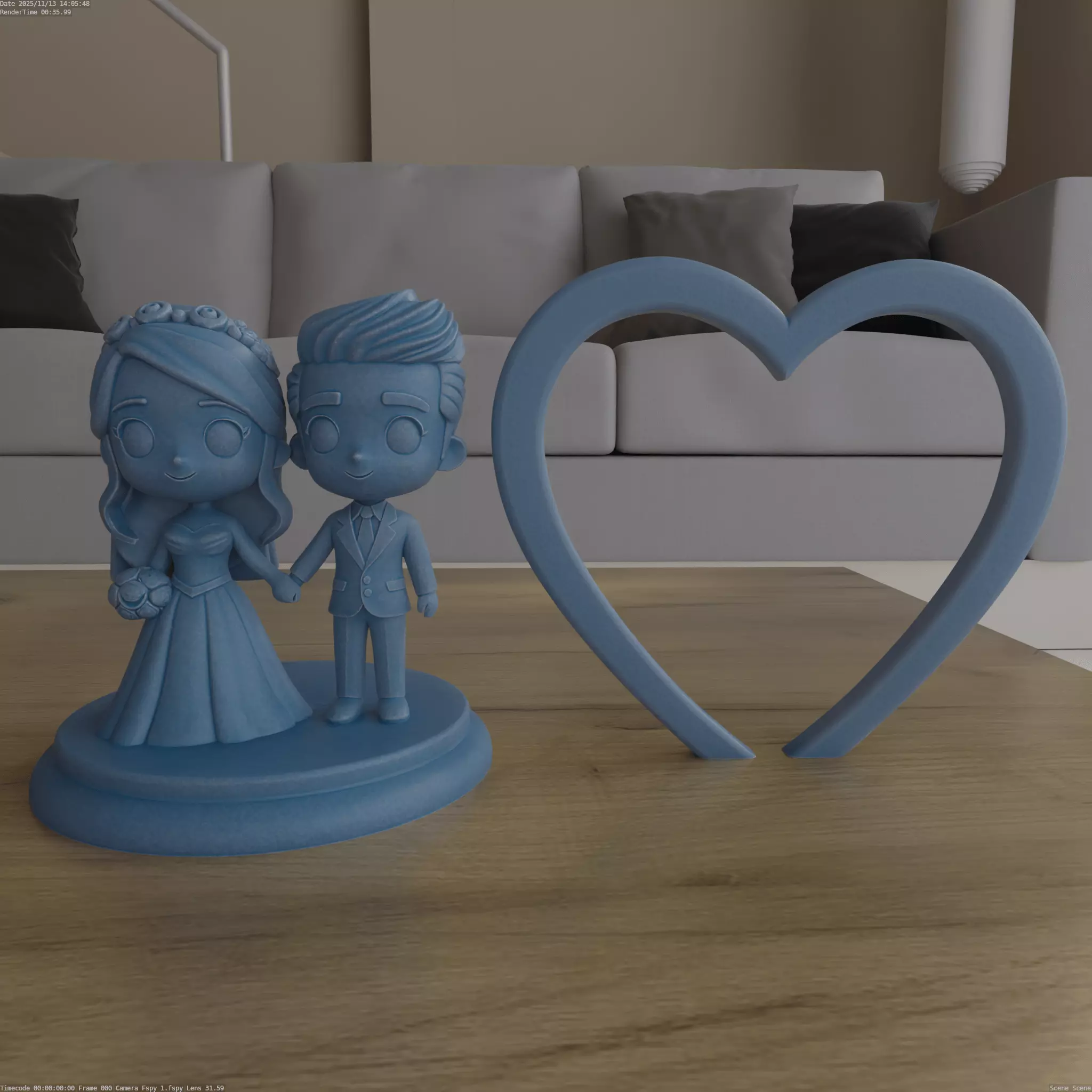 Cute Chibi Wedding Couple Heart STL 3D print model_4