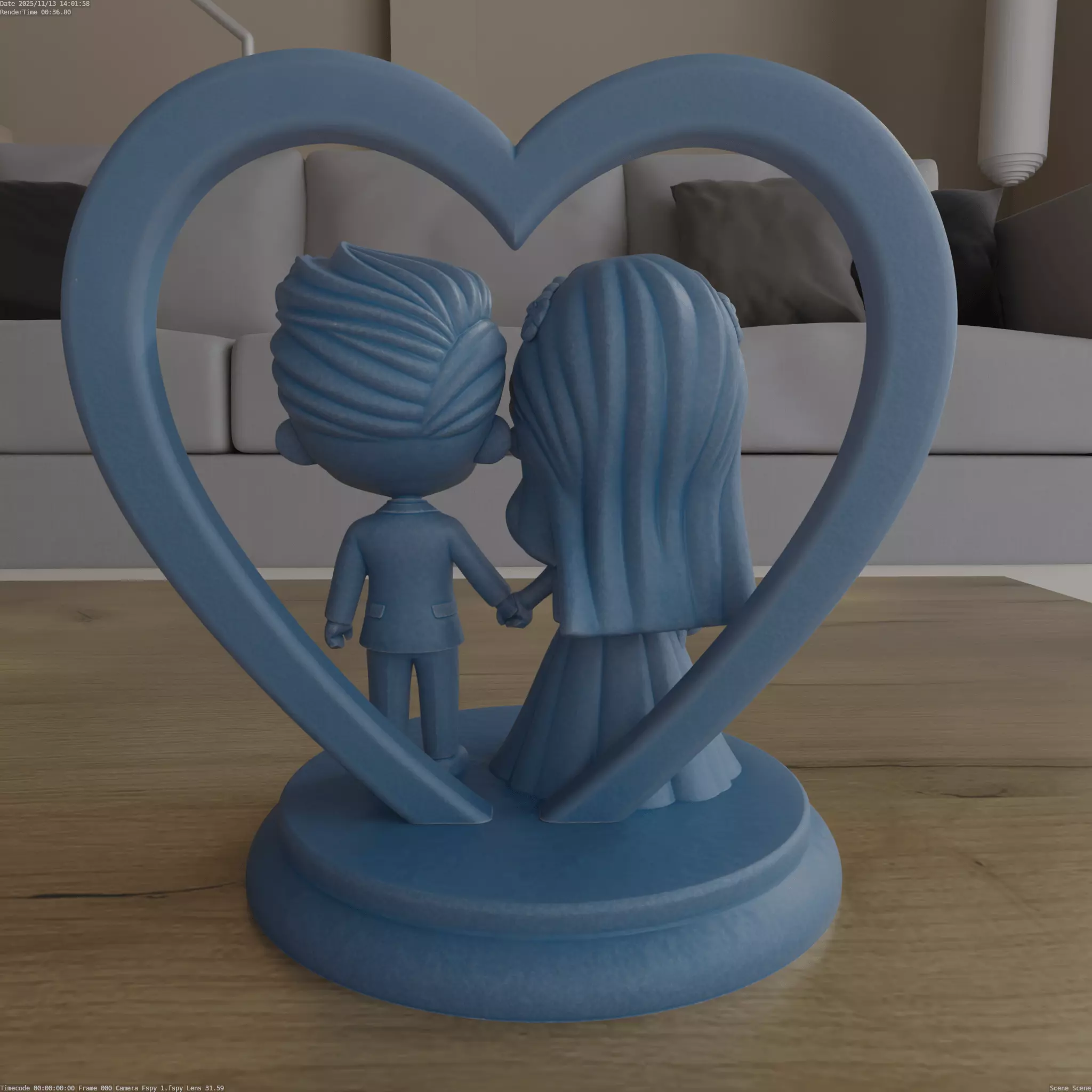 Cute Chibi Wedding Couple Heart STL 3D print model_2