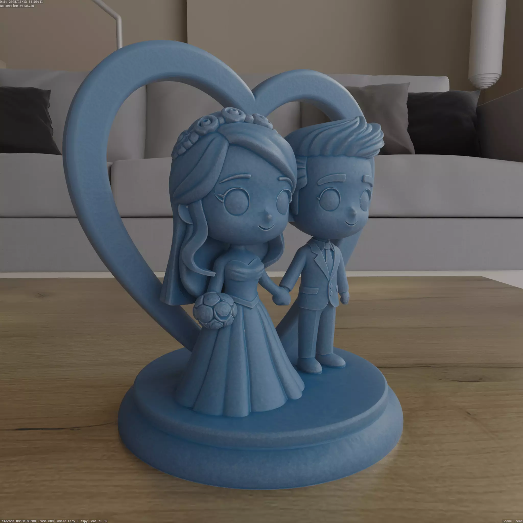 Cute Chibi Wedding Couple Heart STL 3D print model_1