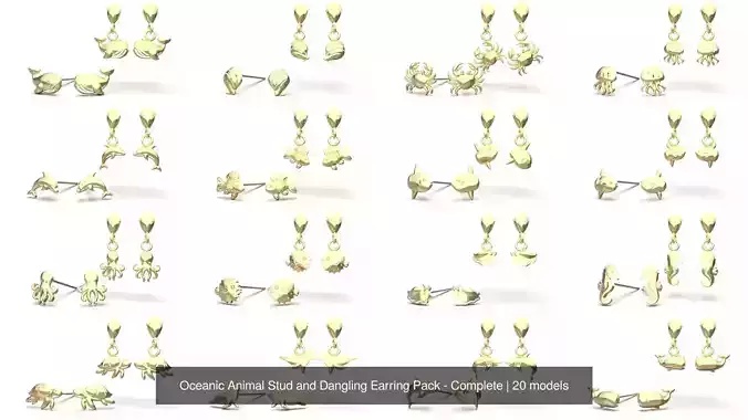 Oceanic Animal Stud and Dangling Earring Pack - Complete