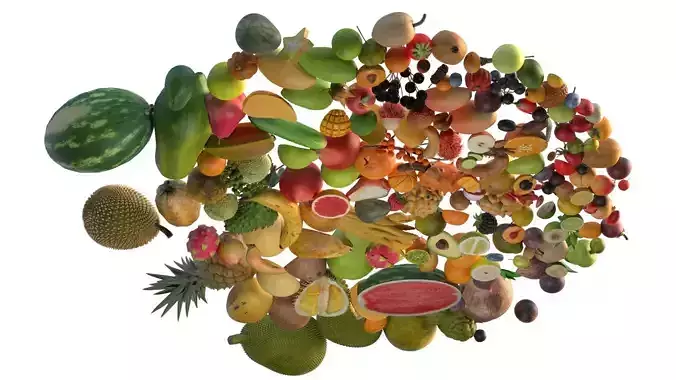 Fruits Pile  Low-poly 3D model 3