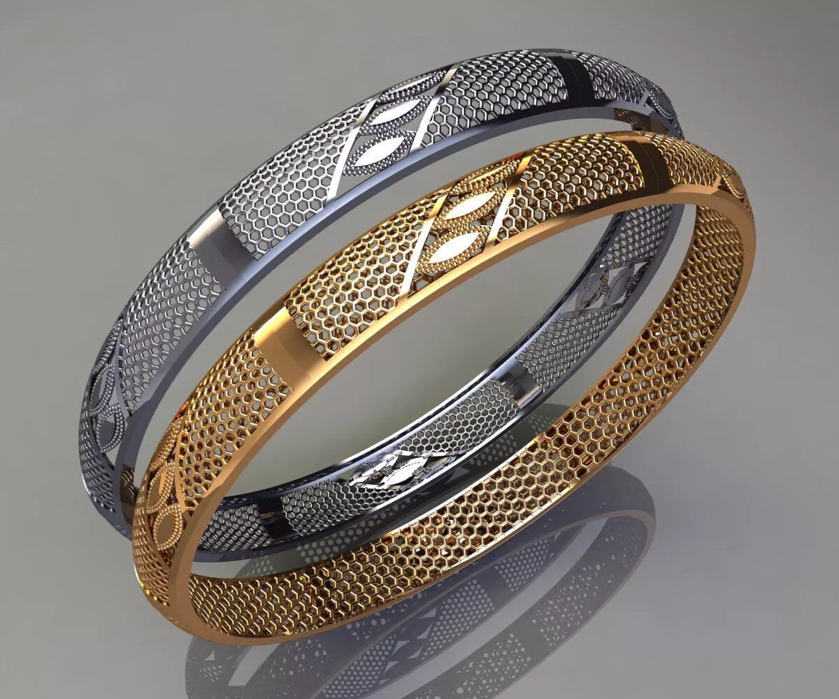 1198 jewelry-cad-hexagonal-lattice-leaf-bangle 7gm 3D print model