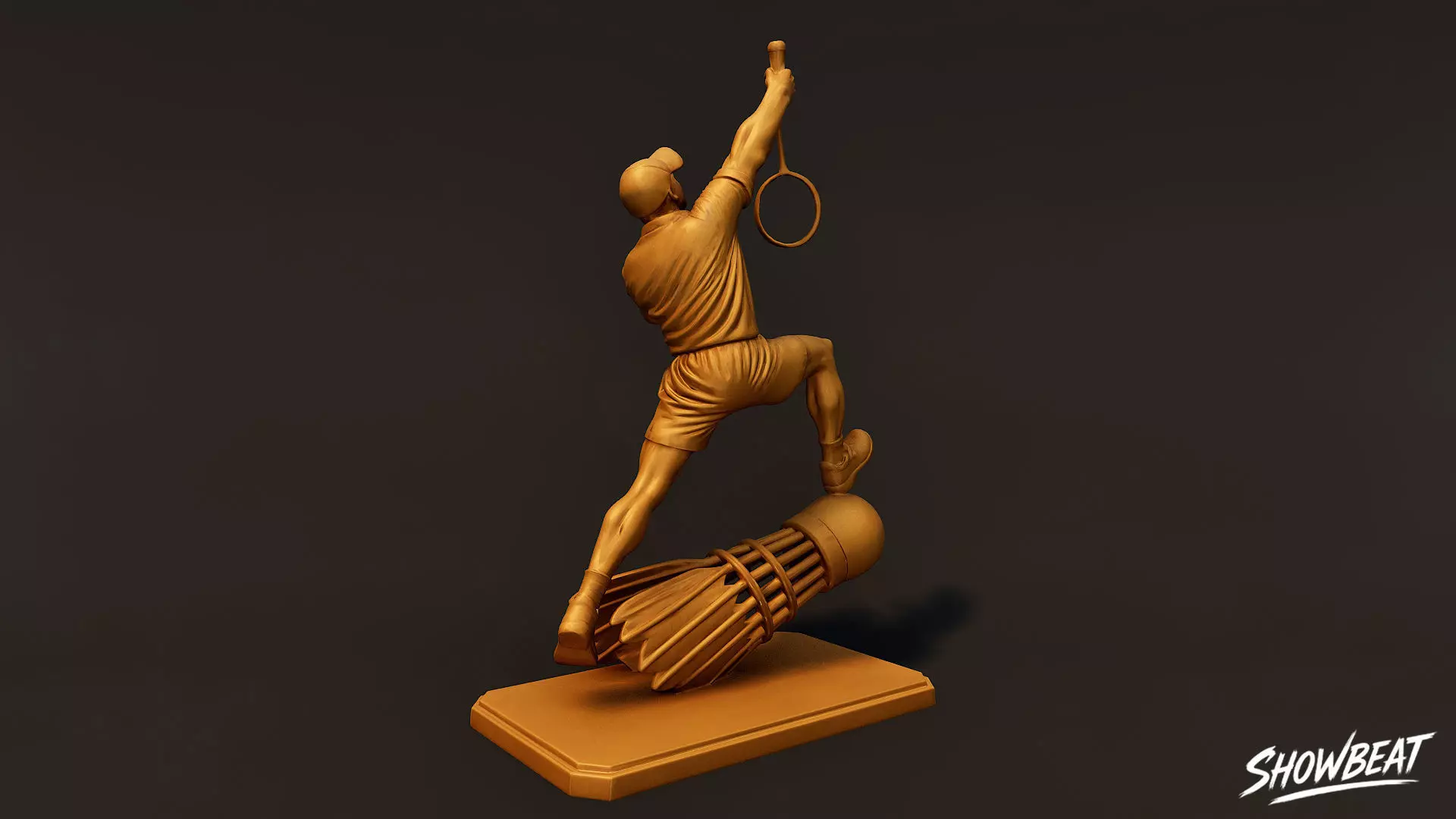 Golden Badminton Statue Low-poly 3D model_3