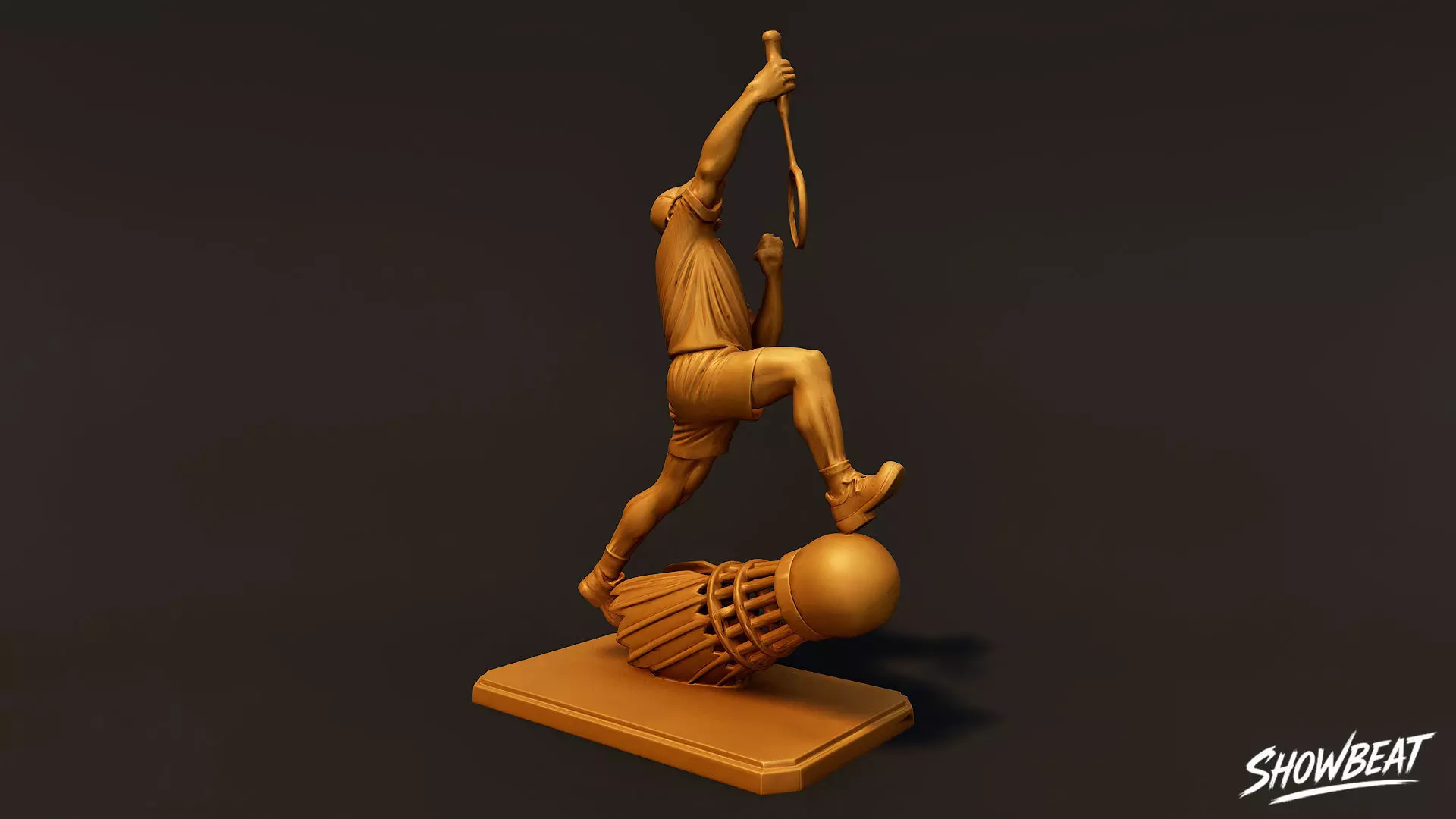 Golden Badminton Statue Low-poly 3D model_4