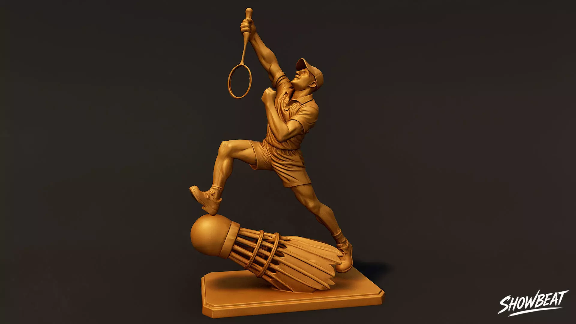 Golden Badminton Statue Low-poly 3D model_0