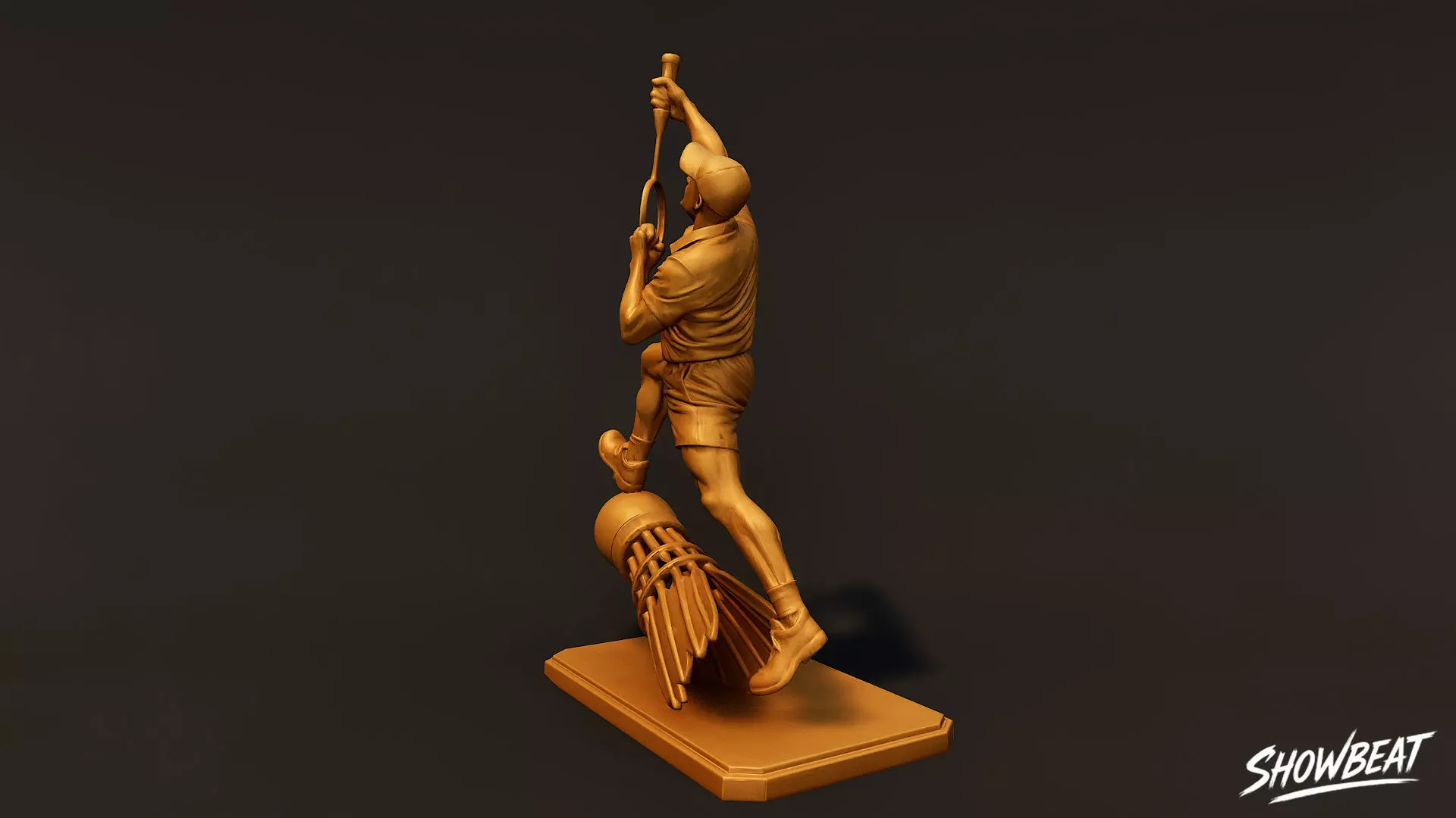 Golden Badminton Statue Low-poly 3D model_2