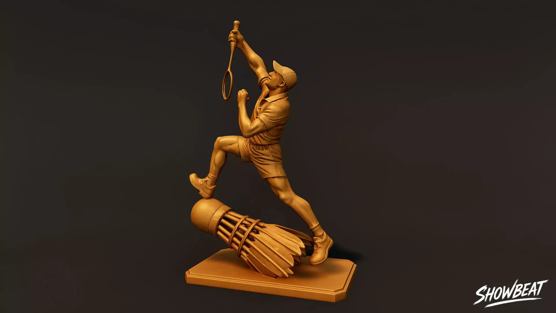 Golden Badminton Statue Low-poly 3D model_1