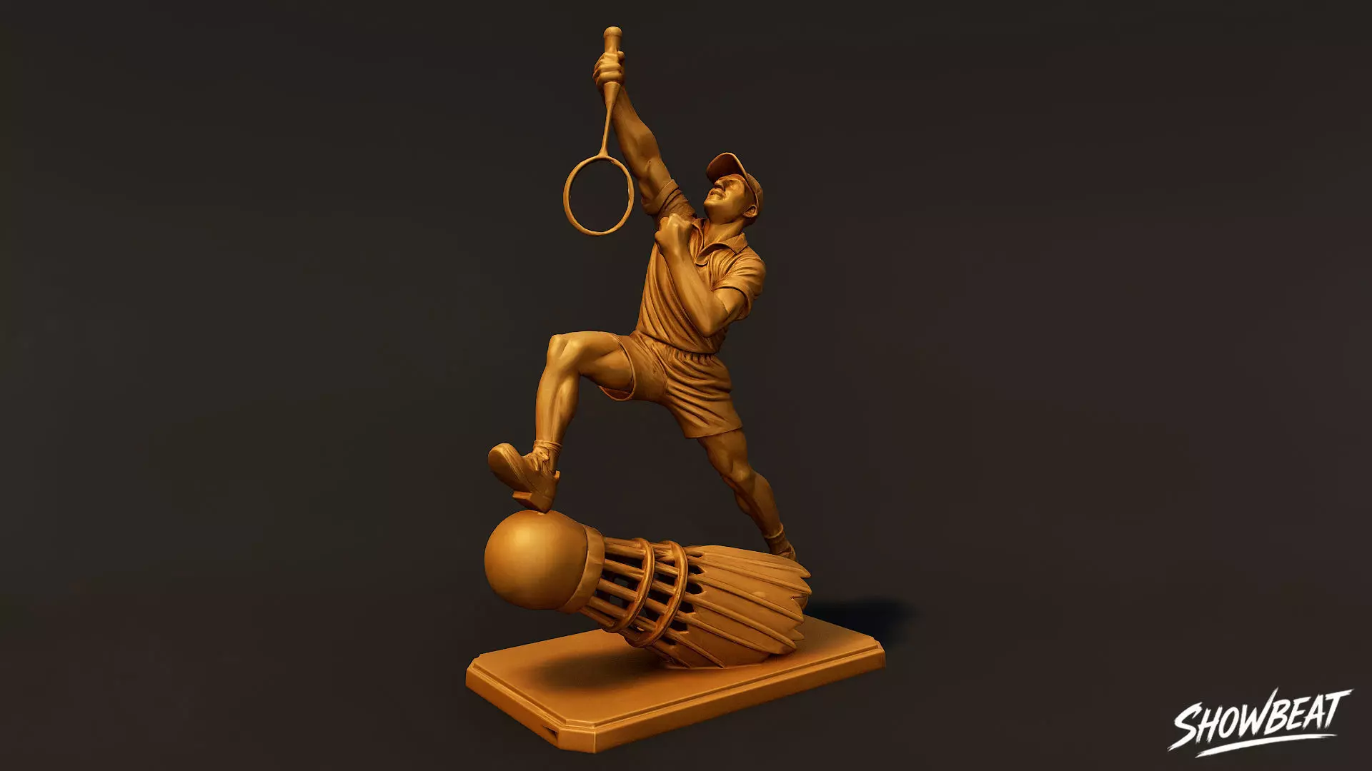 Golden Badminton Statue Low-poly 3D model_5