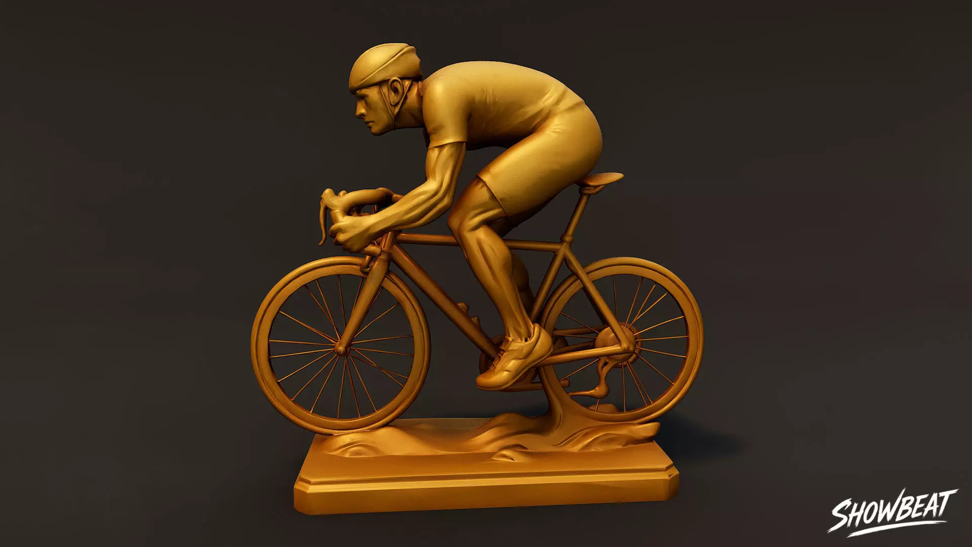 Golden Cycling Statue Low-poly 3D model_1