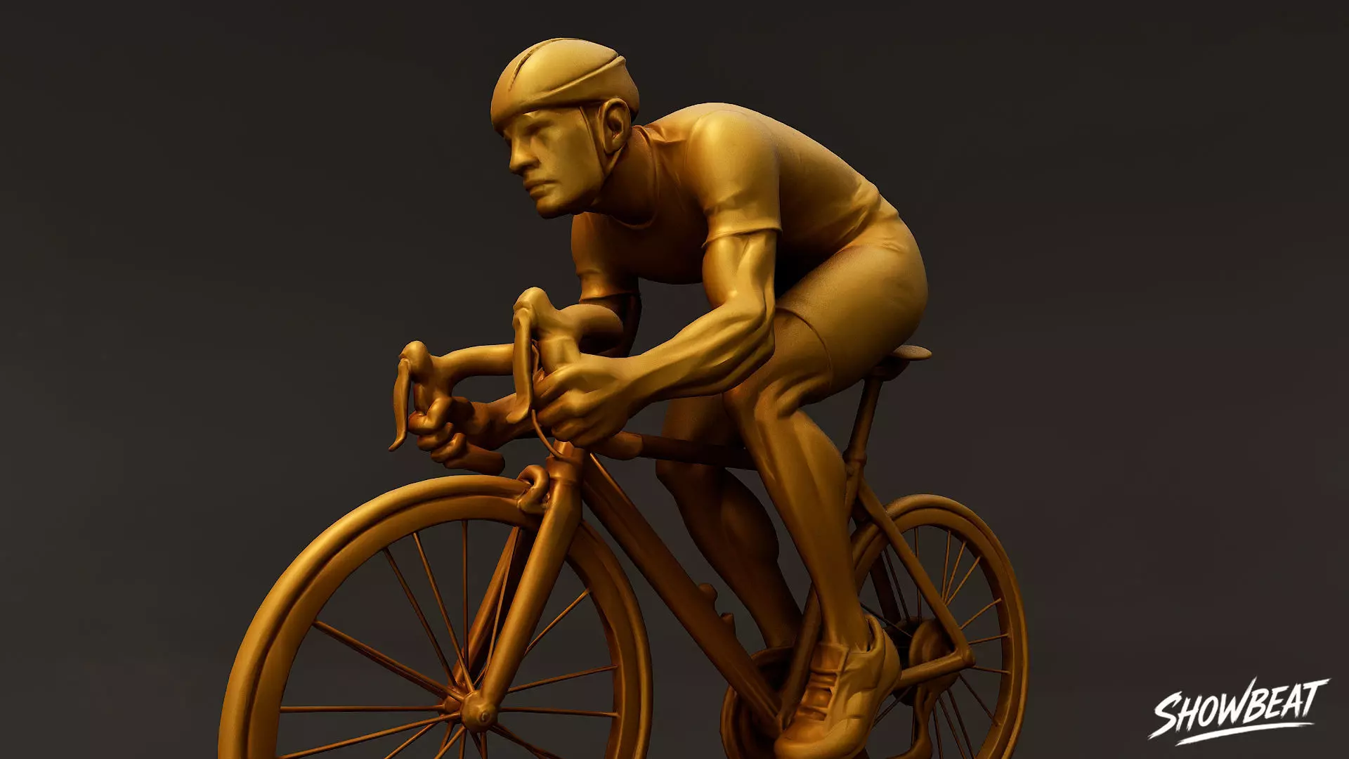 Golden Cycling Statue Low-poly 3D model_7