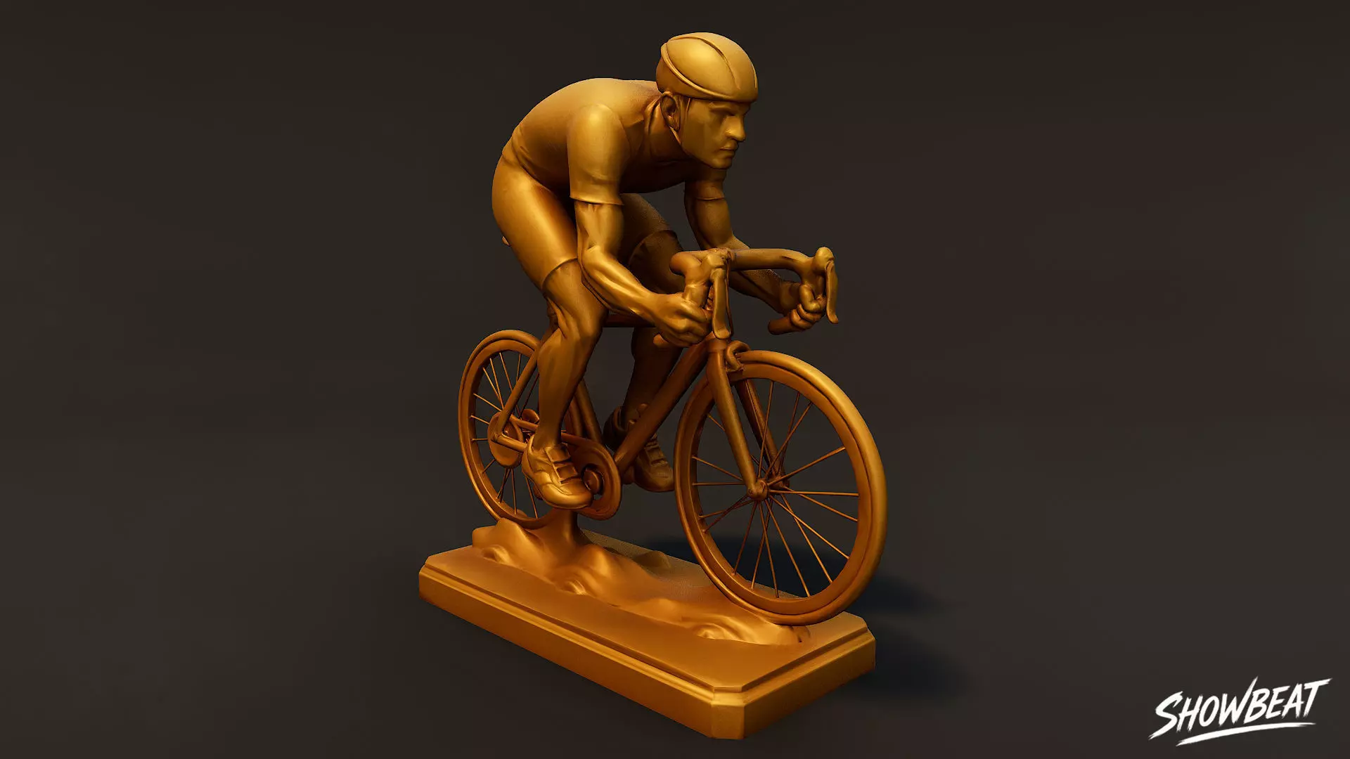 Golden Cycling Statue Low-poly 3D model_5