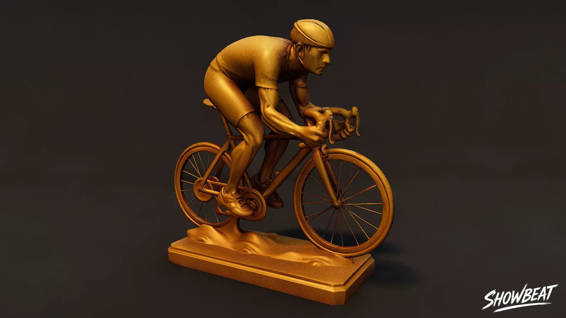 Golden Cycling Statue Low-poly 3D model_4