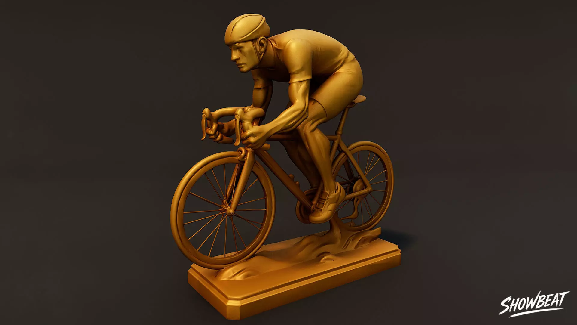 Golden Cycling Statue Low-poly 3D model_0