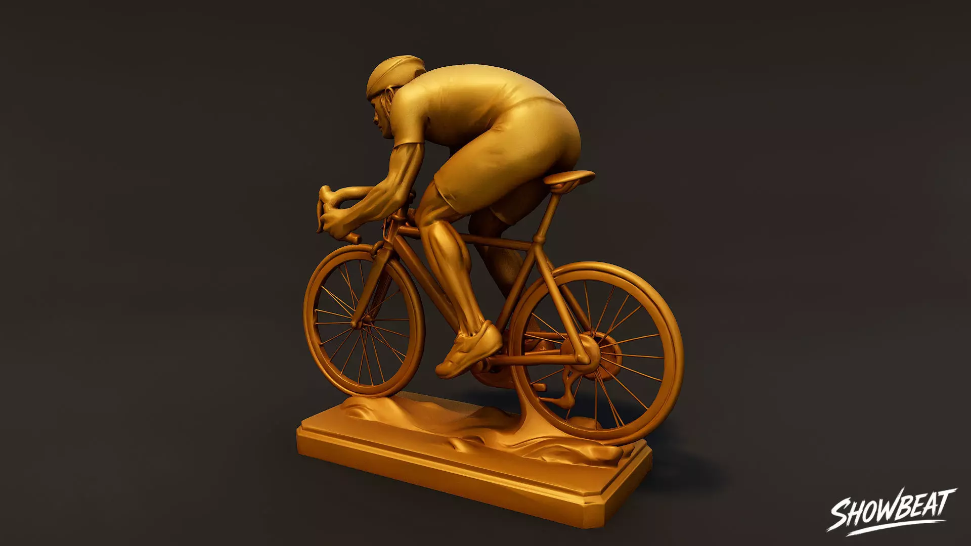 Golden Cycling Statue Low-poly 3D model_2