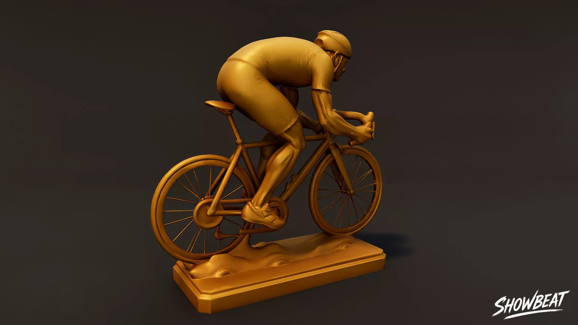 Golden Cycling Statue Low-poly 3D model_3