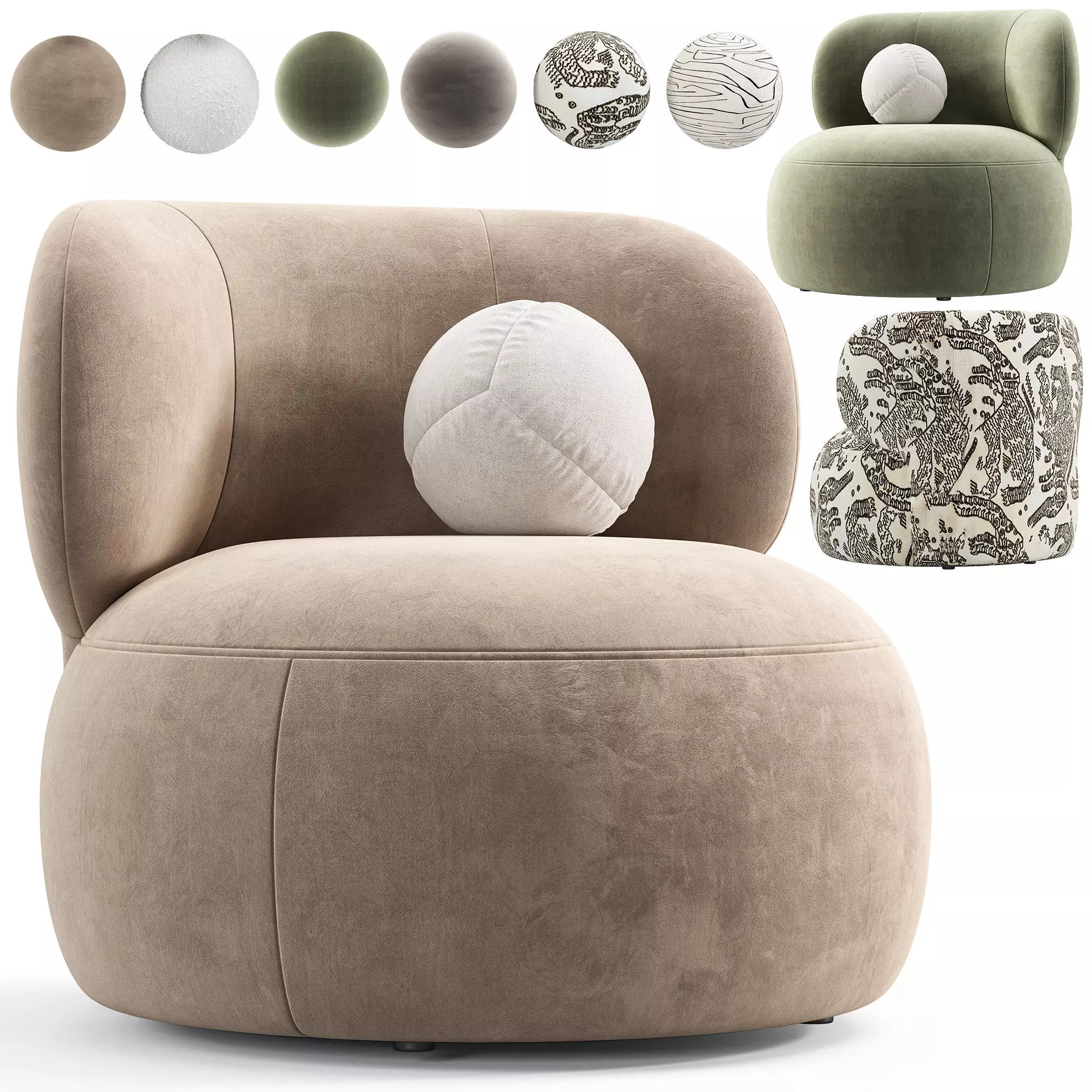 Brayden Stone Cream Woven Fabric Occasional Chair 3D model_0