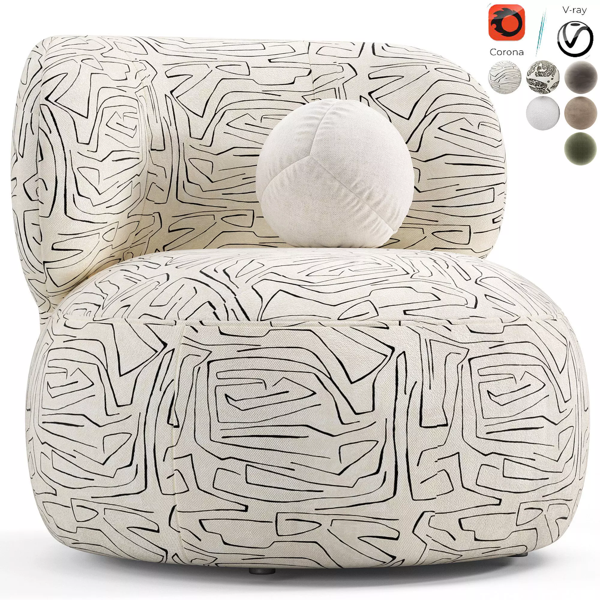 Brayden Stone Cream Woven Fabric Occasional Chair 3D model_1