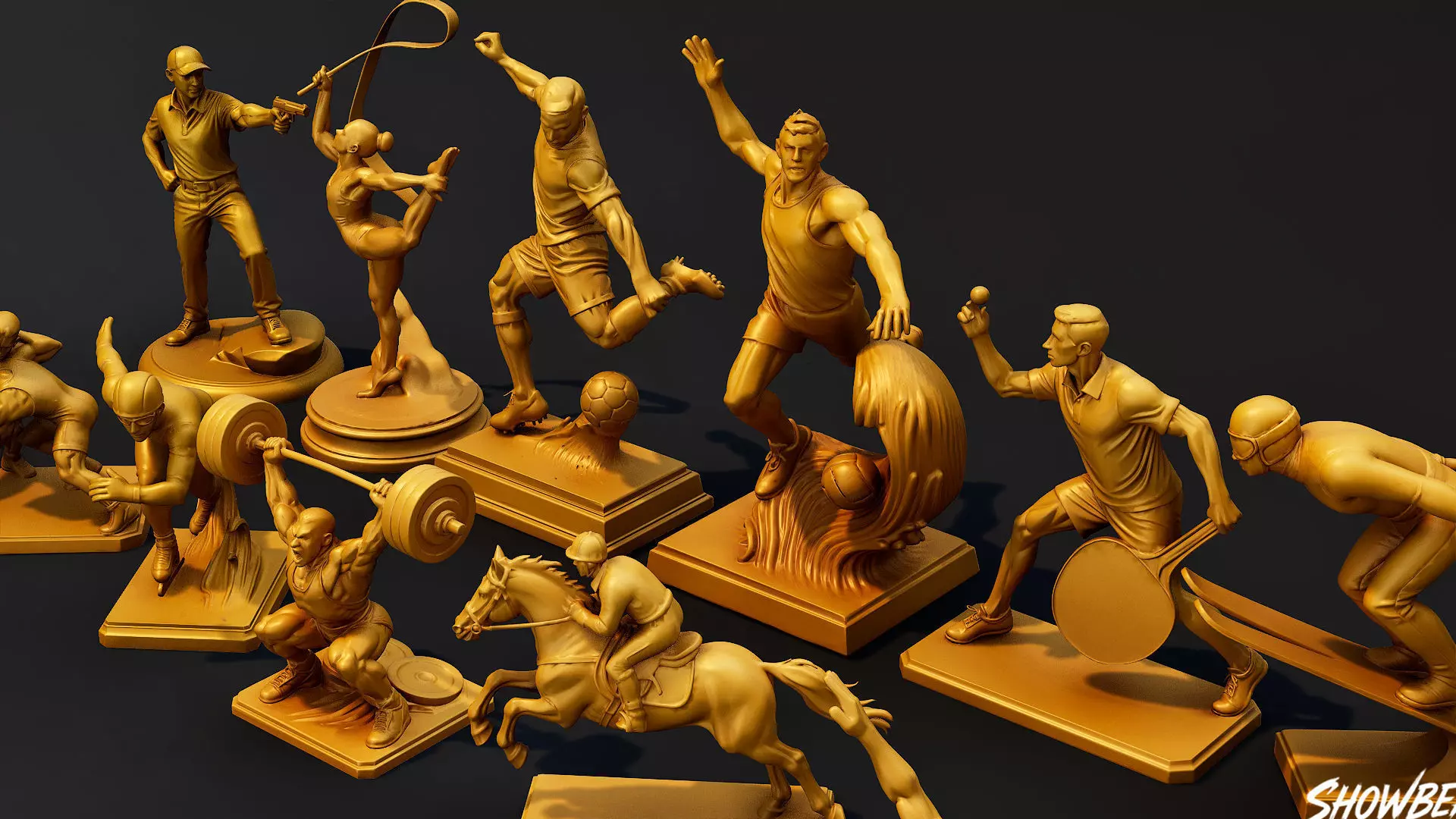Golden Sports Statue Pack VOL2 Low-poly 3D model_3