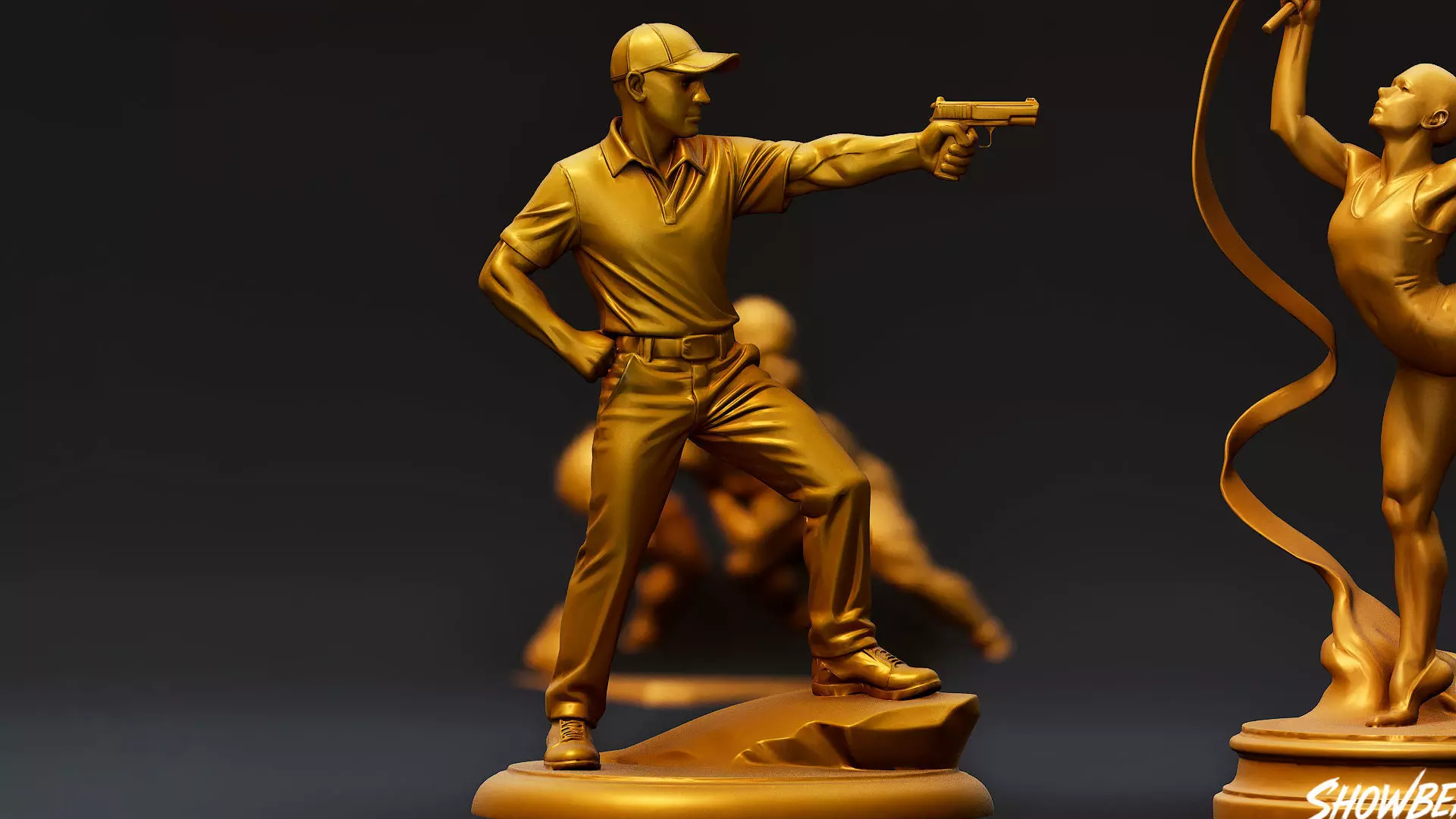 Golden Sports Statue Pack VOL2 Low-poly 3D model_7