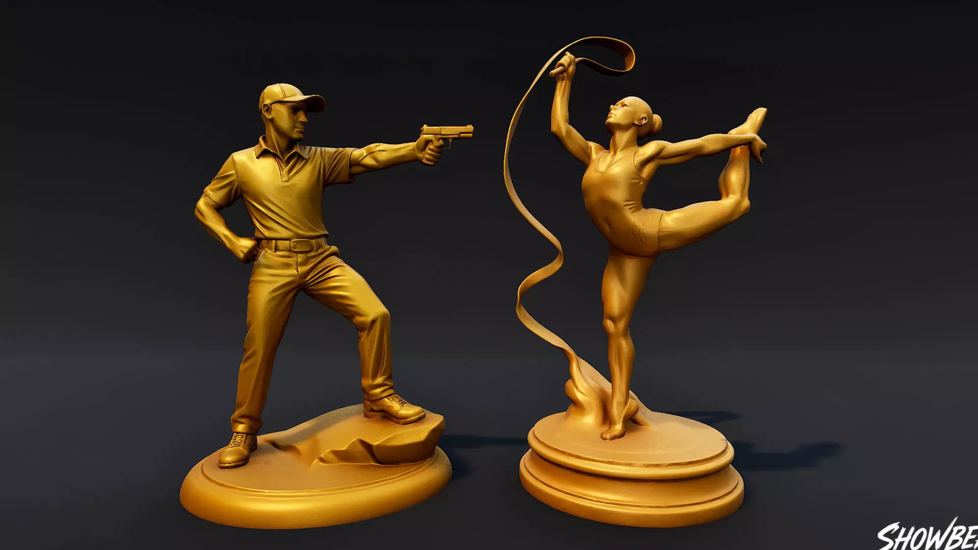 Golden Sports Statue Pack VOL2 Low-poly 3D model_14