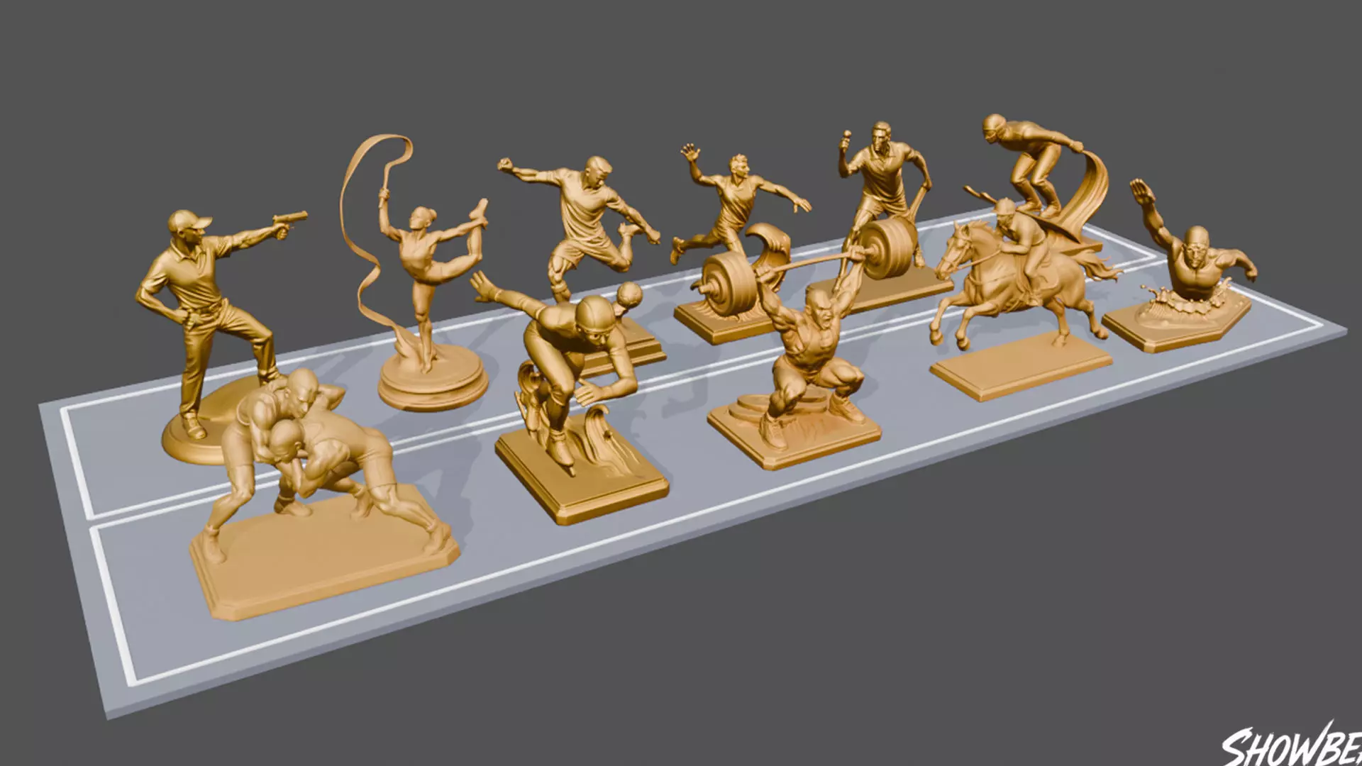 Golden Sports Statue Pack VOL2 Low-poly 3D model_19