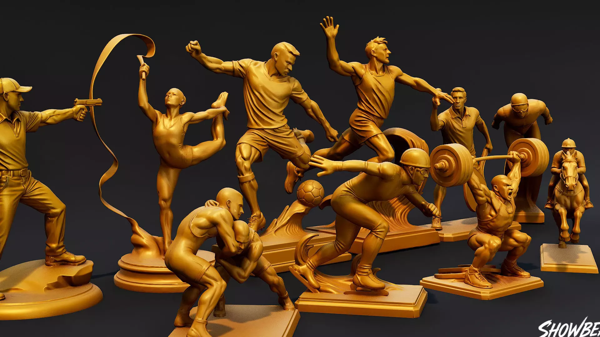 Golden Sports Statue Pack VOL2 Low-poly 3D model_2