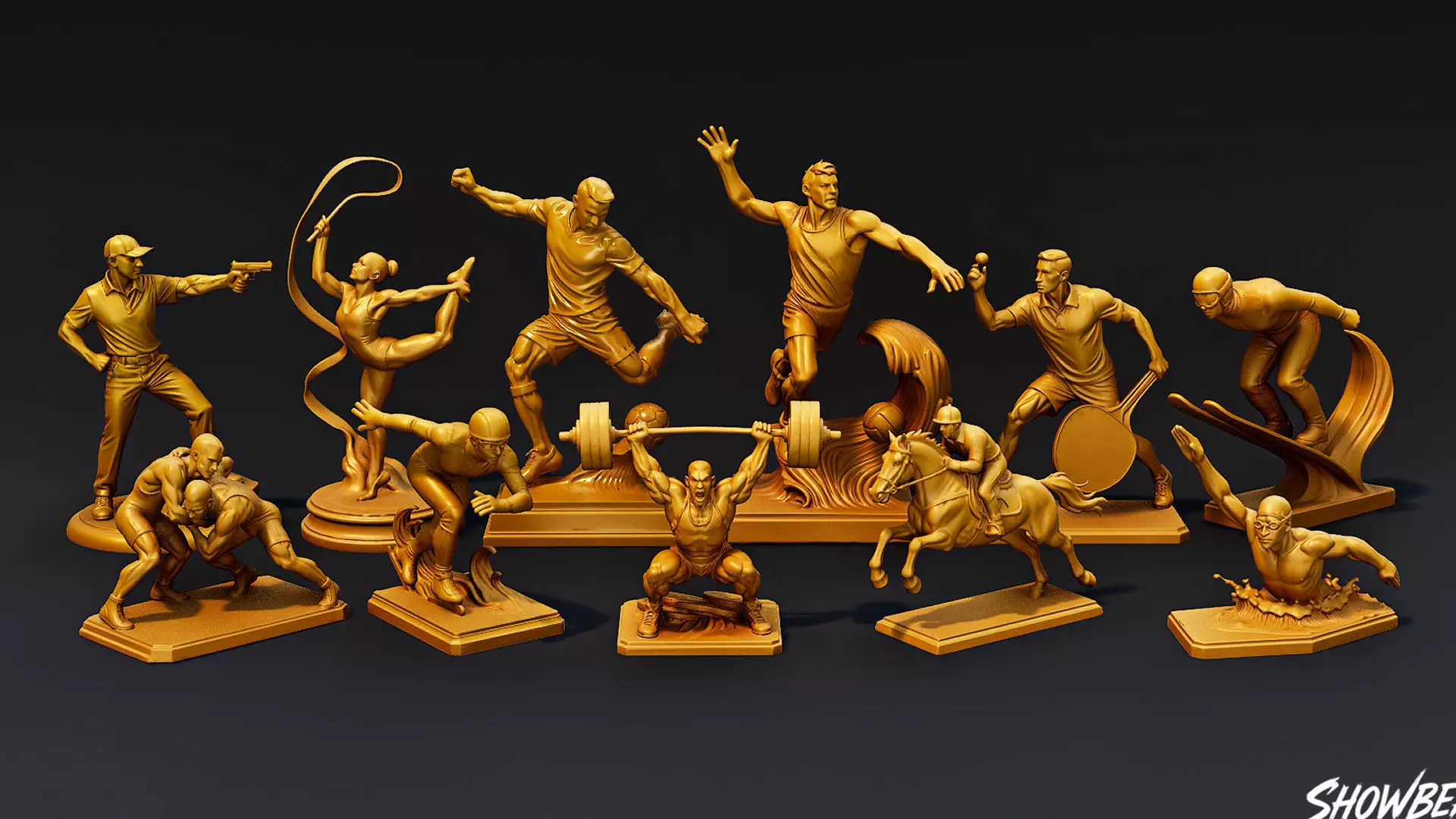 Golden Sports Statue Pack VOL2 Low-poly 3D model_1