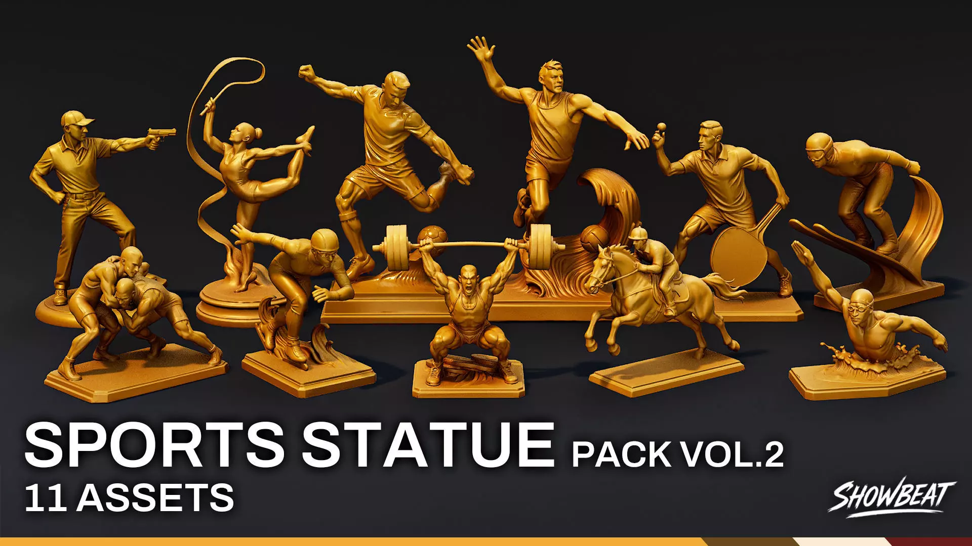 Golden Sports Statue Pack VOL2 Low-poly 3D model_0