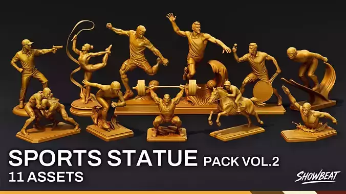Golden Sports Statue Pack VOL2 Low-poly 3D model