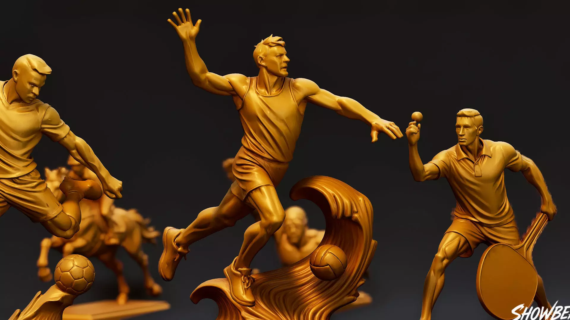Golden Sports Statue Pack VOL2 Low-poly 3D model_5