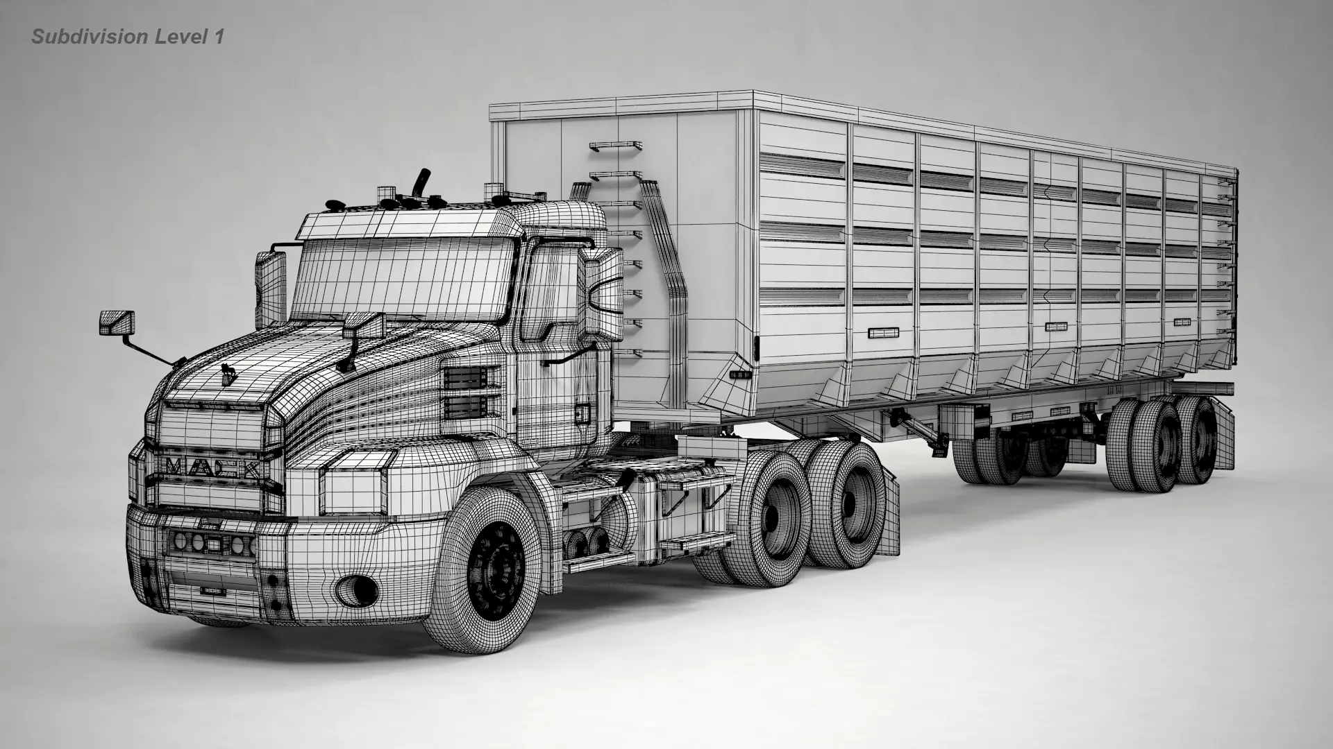 US Semitruck Gondola Trailer 3D model_8