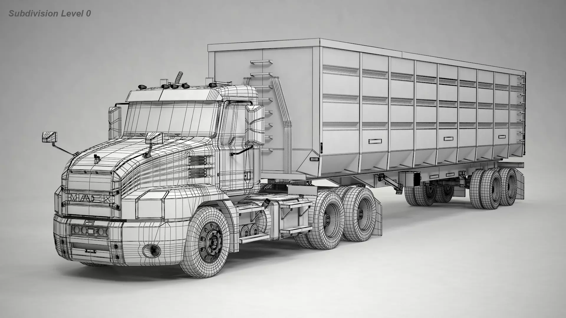 US Semitruck Gondola Trailer 3D model_7