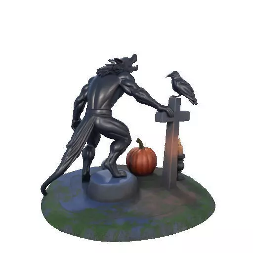 2860 COLOR Werewolf Howling with Skull 3D Model 3D print model_26