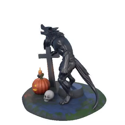 2860 COLOR Werewolf Howling with Skull 3D Model 3D print model_36
