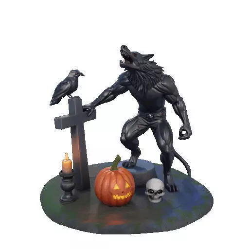 2860 COLOR Werewolf Howling with Skull 3D Model 3D print model_12