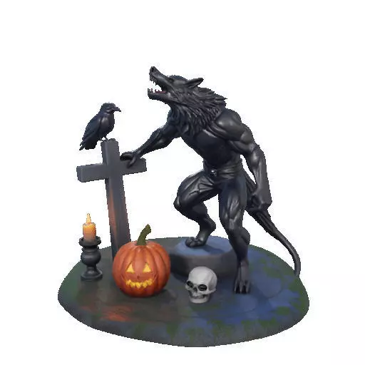2860 COLOR Werewolf Howling with Skull 3D Model 3D print model_10