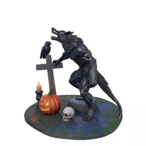 2860 COLOR Werewolf Howling with Skull 3D Model 3D print model_38