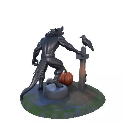 2860 COLOR Werewolf Howling with Skull 3D Model 3D print model_27