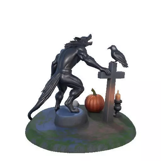 2860 COLOR Werewolf Howling with Skull 3D Model 3D print model_25