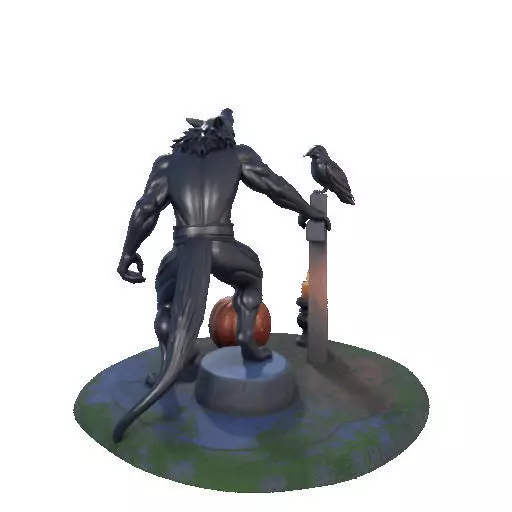 2860 COLOR Werewolf Howling with Skull 3D Model 3D print model_29