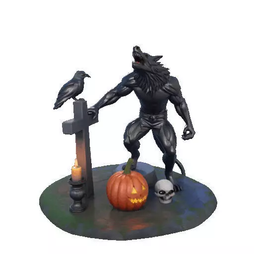 2860 COLOR Werewolf Howling with Skull 3D Model 3D print model_13