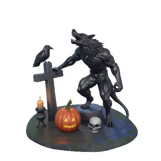 2860 COLOR Werewolf Howling with Skull 3D Model 3D print model_11