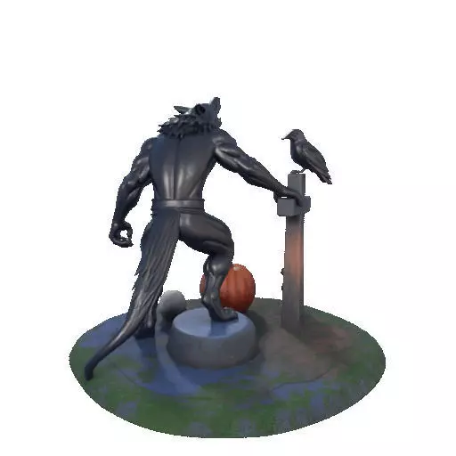 2860 COLOR Werewolf Howling with Skull 3D Model 3D print model_28