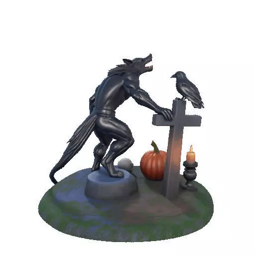 2860 COLOR Werewolf Howling with Skull 3D Model 3D print model_24