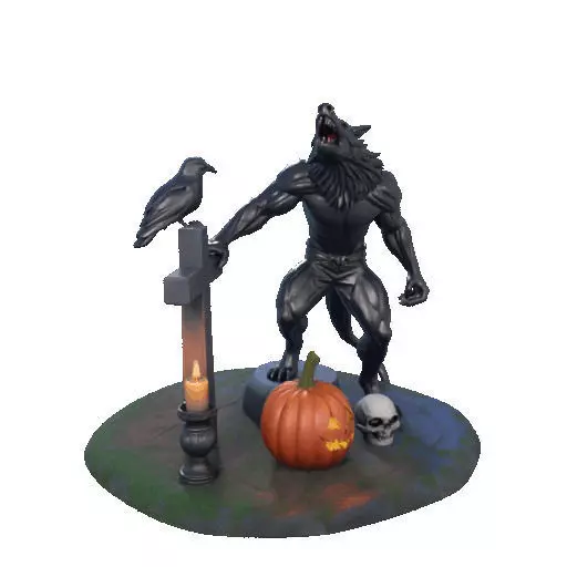 2860 COLOR Werewolf Howling with Skull 3D Model 3D print model_14