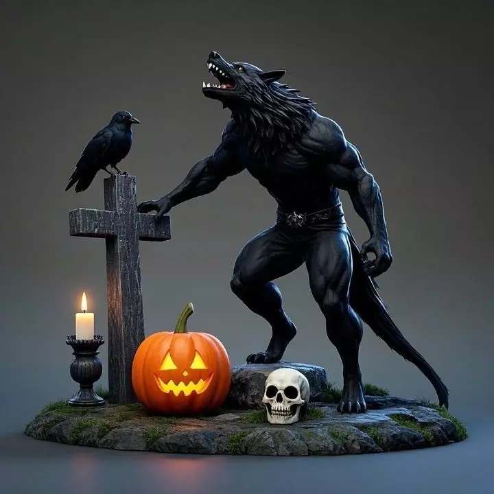 2860 COLOR Werewolf Howling with Skull 3D Model 3D print model_5